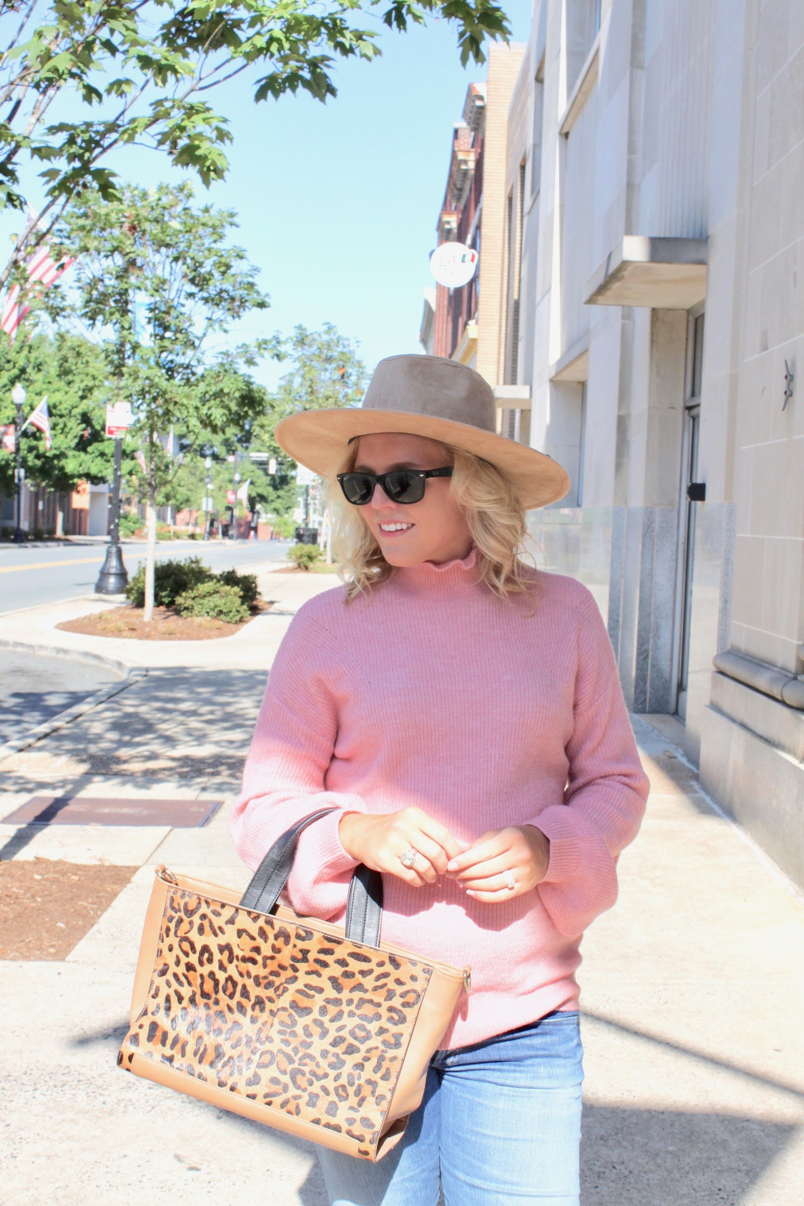 Pink Ruffle Sweater Fall Look - Reese's Hardwear