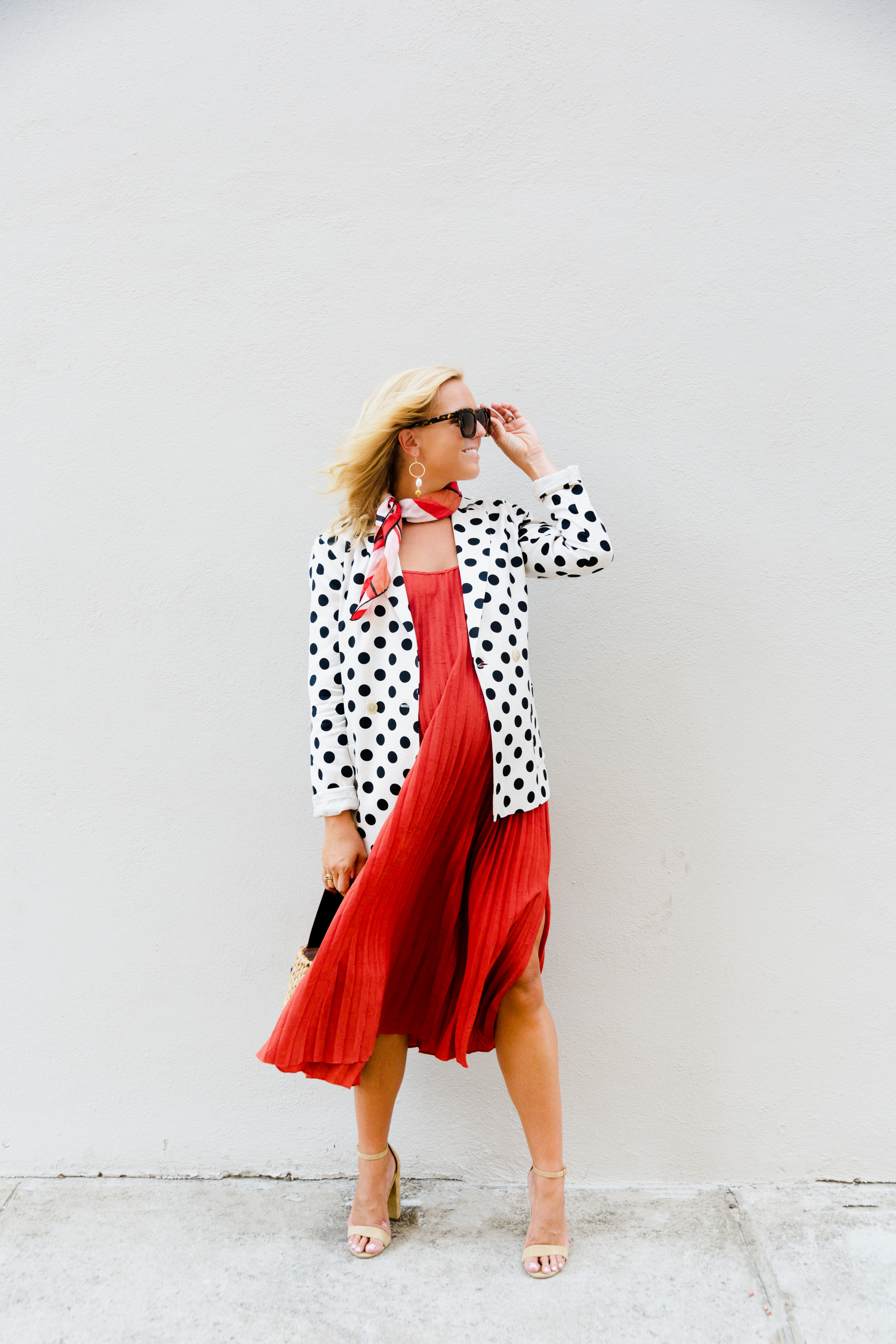 Polka Dot Blazer + Pleated Dress - Reese's Hardwear