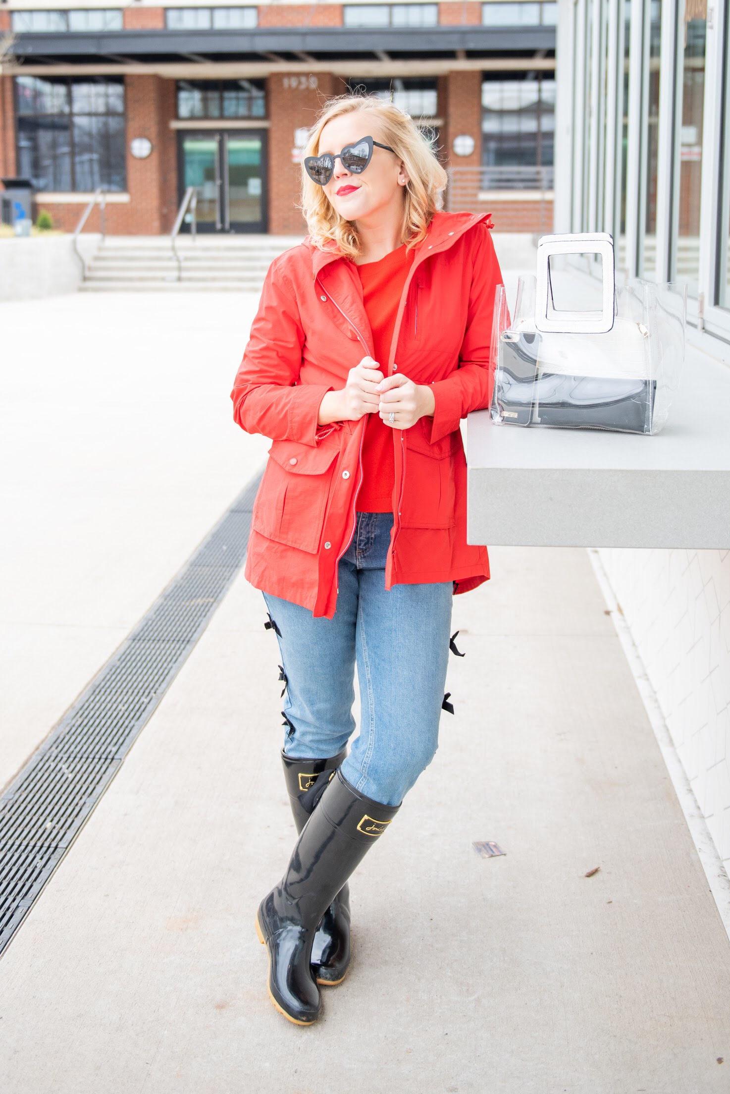 Red Rain Jacket Outfit