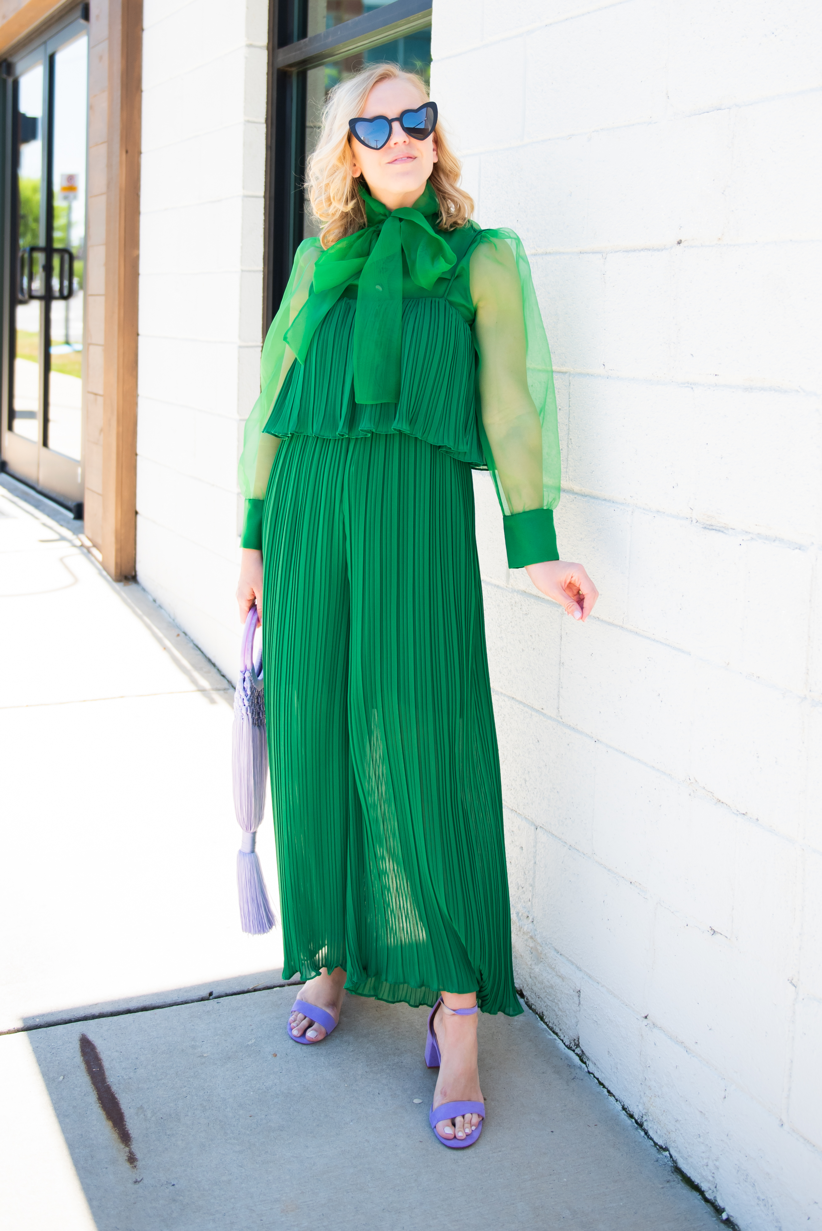 Pleated Jumpsuit - green and lilac